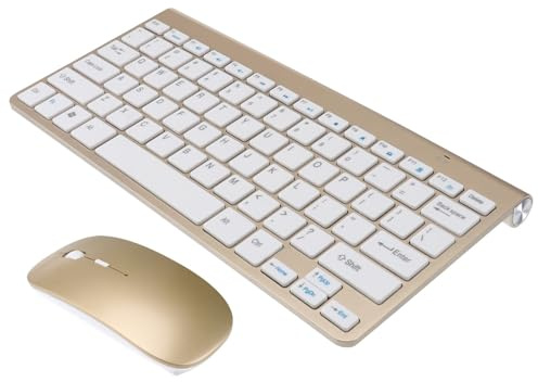 2.4g Mini Keyboard Wireless and Mouse Set for Computer Tablet | Ultra-thin Plastic Build, Portable for Travel and Outdoor Use, Golden Fashion Design, Sleek Look