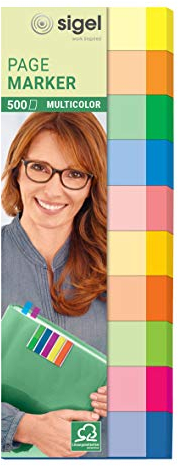SIGEL HN682 Haftmarker Multicolor, 500 Streifen, 10 Farben im Format 15 x 50 mm, aus Papier
