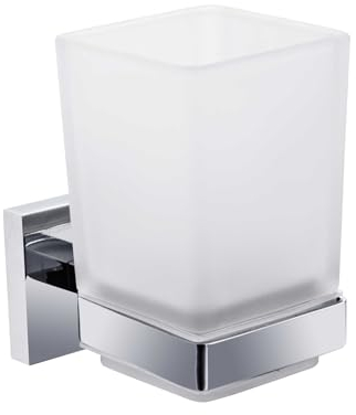 soak Accessorio Bagno Porta Spazzolini da Parete con Bicchiere Quadrato, Moderno - Cromato