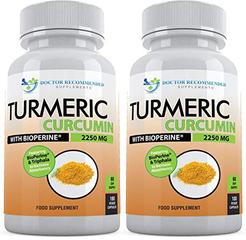 Turmeric Curcumin with Bioperine - 360 Veggie Capsules - 2250mg 95% Curcuminoids with Black Pepper Supplement and Triphala (Pack of 2)