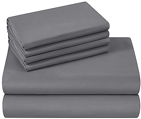 HOMEIDEAS King Grey Sheets, Extra Soft Bed Sheets Brushed Microfiber Fabric Sheets Set, Wrinkle & Fade Free - Flat Sheet, Fitted Sheet with 2 Pillowcases (4 Pieces)