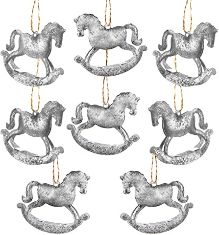 Schaukelpferd Anhänger Silber aus Blech 6x6 cm – 8er-Set Weihnachtsanhänger zum Aufhängen – Christbaumschmuck & Geschenkanhänger – Logbuch-Verlag