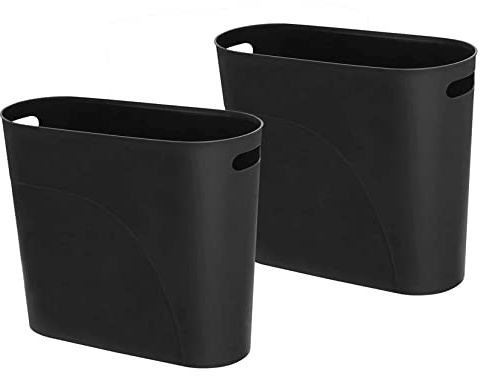 ROYFACC Small Trash Can Plastic Bathroom Wastebasket 3.2 Gallon Slim Garbage Container Bin with Handle for Home Kitchen Bathroom Bedroom Office, 2 Pack (Black)
