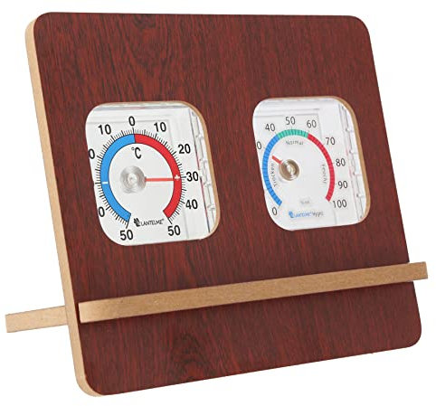 Lantelme Innen Thermometer und Hygrometer in Holzrahmen Braun im Set zum aufstellen | Am Schrank Tisch Kommode als Luftfeuchte und Temperaturmesser Zimmer Büro | Im Holz Ständer als Deko Geschenkidee