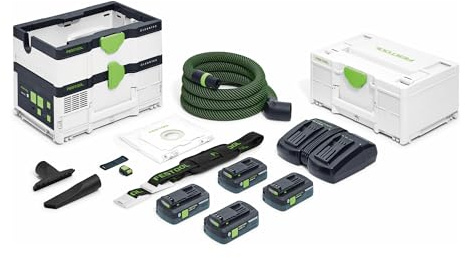 Festool Batteridriven dammsugare mobil CTMC SYS HPC 4,0 I-Plus CLEANTEC (med huvudfilter, filterpåse, sugslang med vinkelrotsutjämning, stoppningsmunstycke, skrem, bärrem, fjärrkontroll, energiset SYS