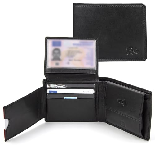 Dolphin® Herren Leder Geldbörse “Rapid Pay” - Brieftasche mit kontaktloser Schnell-Zahlungsfunktion in 3 Größen - Hochformat u. Querformat - Portemonnaie mit RFID Schutz (Geldbörse – Typ 2 (M, quer))
