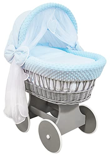 Babymam Baby Newborn Dimple Bedding Set Dressing Cover with Hood to Fit Wicker Moses Basket (Basket not included) (Blue)