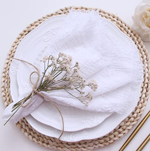 Stoffservietten mit Fransen, 100 % natürliche, weiche Baumwolle, waschbare Gaze-Servietten, ideal für Hochzeiten, Dinnerpartys, Familienalltag (12 Stück, weiß)