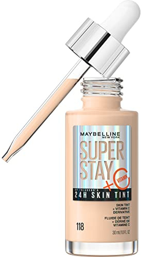 Maybelline Super Stay Up to 24HR Skin Tint, Radiant Light-to-Medium Coverage Foundation, Makeup Infused With Vitamin C, 118, 1 Count