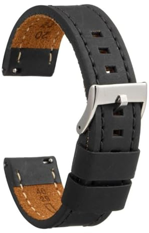 Diloy Vintage stil vit sömnad vaxad kalv läderarmband - för sportig eller klassisk klocka, storlekar 18 mm, 20 mm, 22 mm, 24 mm, 26 mm, handgjort - svart eller brun 384, 20mm, Läder, Ej tillämpligt