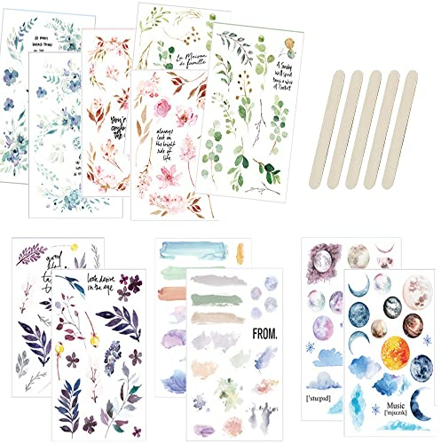 ENYACOS 12 Blatt Rub On scrapbook stickers,aufkleber set sticker aesthetic scrapbook zubehör sticker vintage,Personalisieren Sie Ihr Scrapbook, Journal oder Fotoalbum auf Endlose Weise (B)