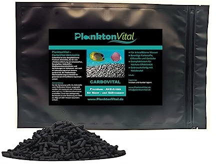 PlanktonVital - CarboVital hochleistungs Aktivkohle Pellets für kristallklares Wasser Granulat für jedes Meerwasser und Süßwasser Aquarium zur Entfernung von Verunreinigungen & Trübungen (500ml)
