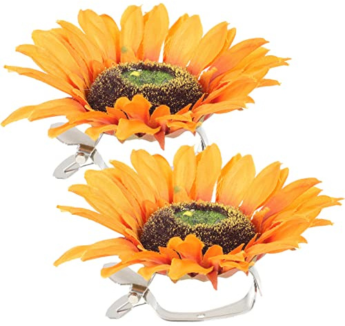 Didiseaon Pinces à Rideaux sans Perçage Forte Force de Serrage Décoratives Lot de 2 Tournesol en Métal et Tissu Soie pour Chambre et Bureau