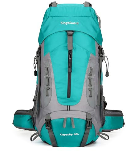 King'sGuard 60L Hiking Backpack for Men and Women Lightweight Camping Hiking Backpack with Rain Cover Large Waterproof Travel Backpack Backpacking Pack (Lake Blue)