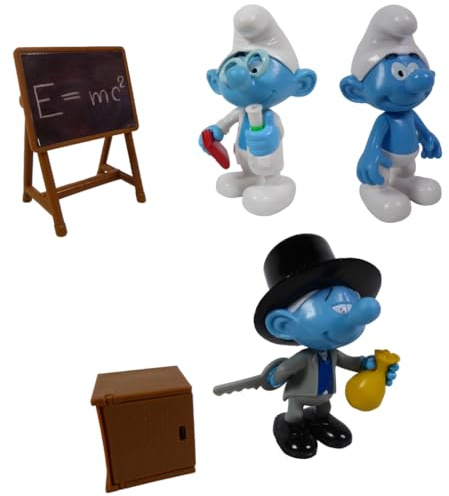 OPO 10 3 bewegliche Schlümpfe-Figuren mit Zubehör – 7 cm Deagostini PVC Puffi Peyo Spielspielzeug CS45