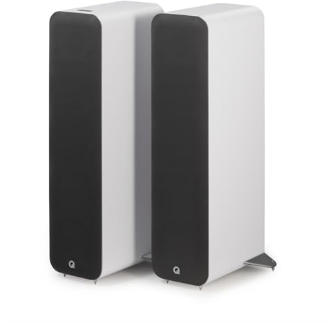 Q ACOUSTICS M40 Bluetooth Powered Floor standing Speakers HD Wireless Music Home Cinema Surround Sound System White – Tweeter 22mm, Mid Bass/Driver 2x 125mm, Freq. Response 38 Hz – 22 kHz