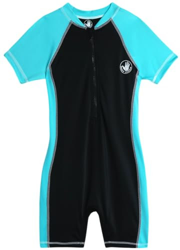 Body Glove Kinder-Badeanzüge, LSF 50+, kurzärmelig, einteiliger Rashguard-Badeanzug für Mädchen und Jungen (Größe 2T-12), Schwarz/Hellblau, 8
