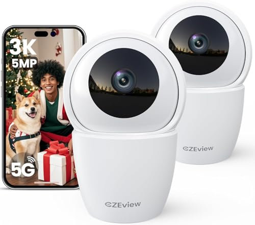 CZEview 3K 5MP Überwachungskamera Innen, 2,4/5Ghz Dual-Band WLAN Kamera Überwachung Innen, Hundekamera mit APP, 360° Kamera Indoor, Zwei-Wege-Audio, Nachtsicht, AI Bewegungserkennung, 2PC