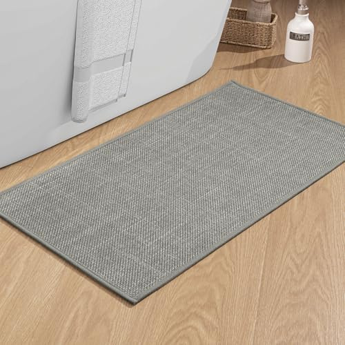 chakme Dünn Badezimmerteppich, 43x81 cm Grau Badematte rutschfest | Schnelltrocknend Badteppich, Waschbar Badvorleger, Gummi Duschvorleger
