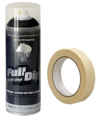 AutoFullCar Full Dip Sprühfarbe, Mattschwarz, 400 ml + Rolle Abdeckband, 24 mm, Flüssigvinyl