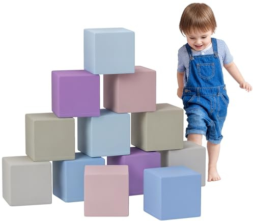HOMCOM bloques de construcción suave conjunto de 12 bloques de construcción de espuma bloques de construcción gigante juguete de construcción bloques de espuma para niños de 1-3 años de edad imitación