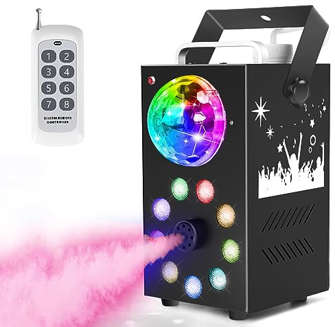 XNYXLPP Machine à Brouillard 700 W, Machine à fumée avec 9 lumières LED RVB et Boule Disco, Machine à Effet de scène de Brouillard 3 en 1 avec télécommande sans Fil