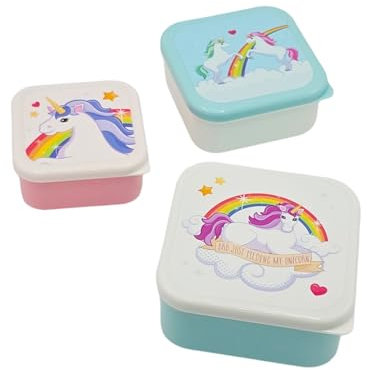 ARKRAFT Set di 3 Porta Merenda con Stampe di Unicorni e Arcobaleni per Bambini