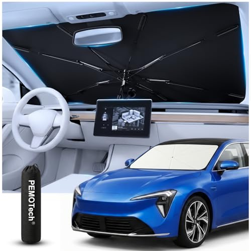 [Nuevo 210T Pongee] PEMOTech Actualización Parasoles para Ventanas Delanteras, Parasol para Parabrisas de Coche, Visor Plegable Reflector de Rayos UV (61x32)