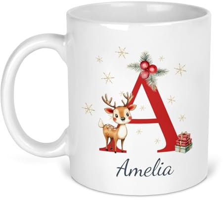 Chicken Craft Personalised Christmas Mug with Initial & Name - Custom Festive Coffee & Hot Chocolate Mug for Mum & Dad, Secret Santa, Family & Friends