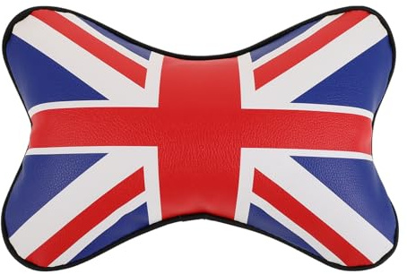 ULTECHNOVO Nackenkissen für Autokopfstütze aus Kunstleder und Pp mit Ergonomischem Design und Britischem Flaggenstil Einfach zu Reinigen für Autofahren und Zuhause