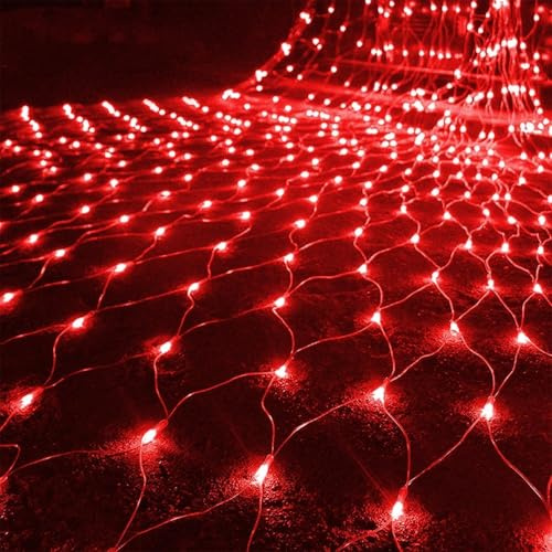 SUAVER 96LED Netz Lichterkette, Wasserdichte Lichtnetz batteriebetrieben Lichtervorhang Dekoration Weihnachtslicht Terrassenvorhang Licht für Weihnachtsbaum,Rasen,Büsche (Rot, 1.5x1.5M)