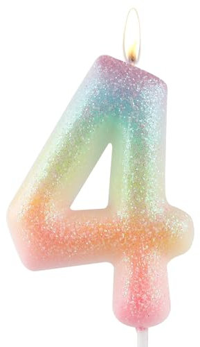 Zolunu Glitter Colorful 4th Birthday Candle, Birthday Number 4 Candle Cake Toppers for Girl Women, Glitter Colorful Themed Party Decorations Supplies Birthday Gifts