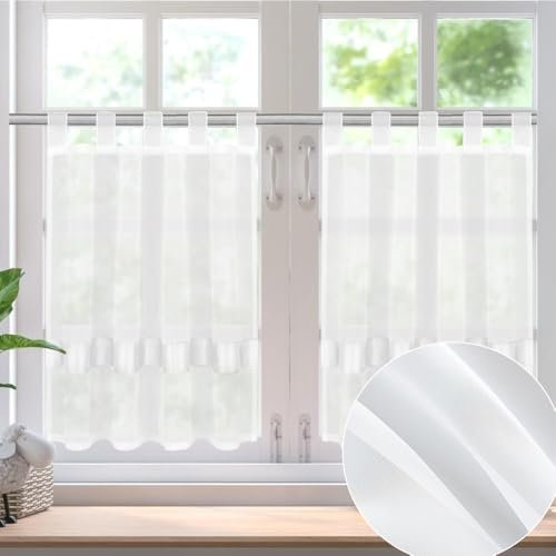 HWSWSH 2 STK Scheibengardine, Bistrogardine, Kurzgardine Modern, durchscheinend Fenstergardinen, Wohnzimmer Küchengardinen, Leinen Vorhang Kurz, küchenfenster, Kurzgardine mit Ösen für Küche (2pcs)