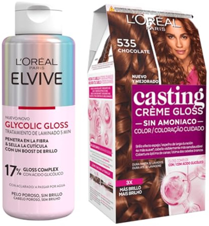 Gloss Con Ácido Glicólico Cabello Suave Y Brillante + L'Oreal Paris Casting Crème Gloss Creme Tinte para Cabello, Chocolate