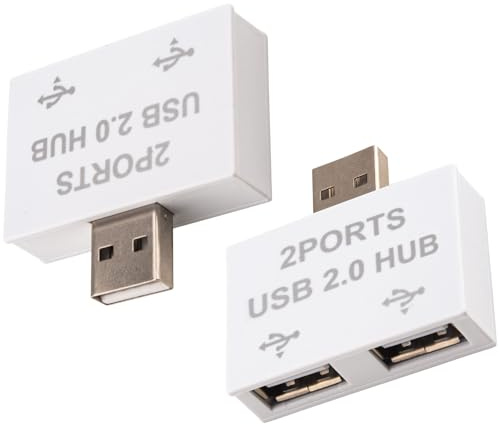 Leehitech 2 Ports USB 2.0 Expand Hub, 480Mbps Data Transfer USB2.0 Male to 2×USB2.0 Female Splitter Adapter, Support Two Devices Charging Simultaneously for Laptop, MacBook, Desktop, PC（White）