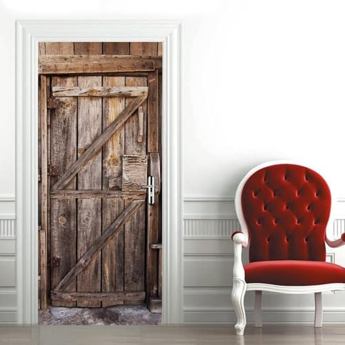 Türtapete Selbstklebend 100x200 cm Vintage-Holz Türaufkleber 3D Rustikal Türposter Türfolie Poster Tapete PVC Wasserfest für Schlafzimmer Wohnzimmer Tür A-663