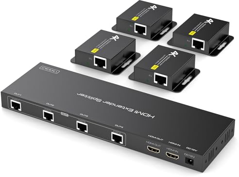 PVBCTCSID Trasmette la Risoluzione Video HD fino a 4K30HZ su cavi Ethernet Cat6/7 a Quattro display remoti fino a 50 metri di distanza e a un Display Locale Tramite porta HDMI loop-out Splitter