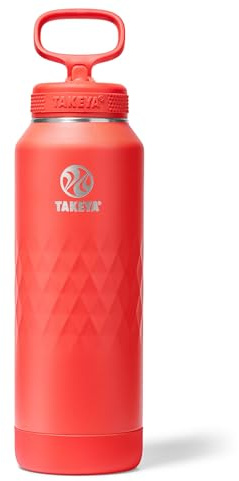 Takeya Sport 40 oz Triple-Insulated Stainless Steel Water Bottle – Leakproof, Sweatproof, BPA-Free, Keeps Drinks Cold 36 Hrs, Hot 14 Hrs – Crimson