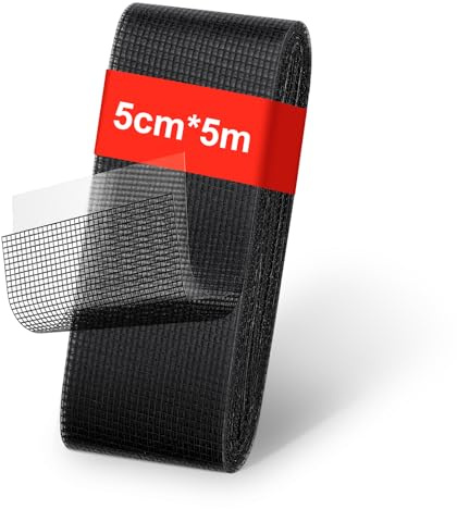 Flintronic Ruban Adhésif de Réparation pour Moustiquaire (50 mm x 5 m), Réparation de Fenêtres et Moustiquaires, Kit de Protection Anti Moustique, Ruban à mailles en tissu de fibre de verre