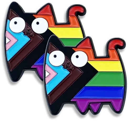YAPKOLV 2 Stück Pride Pins, Emaille-Anstecker für Kleidung, Rucksack, LGBTQ+ Accessoires, Rainbow Friends Accessoires, Katzen-Pins, Geschenkidee für Pride Month (Regenbogen)