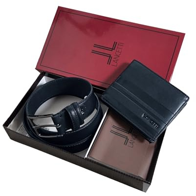 Lancetti Coffret Cadeau Homme Ceinture Doublure en Cuir et Extérieur PU, Portefeuille en Cuir Véritable