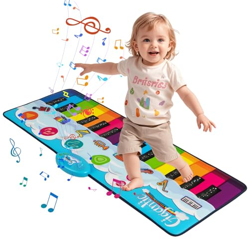COSTWAY Musikmatte Kinder, Klaviermatte mit 8 Musikinstrumente, Keyboard Tanzmatte mit Aufnahme & Wiedergabefunktion, Spielzeug Geschenk für Kleinkinder Jungen Mädchen ab 1 Jahr (120 x 47 cm)