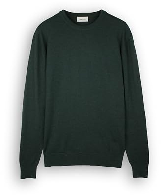 Diana Studio - Herren Basic Rundhalspullover, Dunkelgrün, 100% Merinowolle, Einfarbig, Langarm, Größe XL, Regular Fit