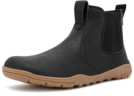 FEFELUIS Chelsea Barefoot Boot for Men- Wide Toe Box Zero Drop Slip On Minimalist Hi-Top Shoes Black Gum Size 10