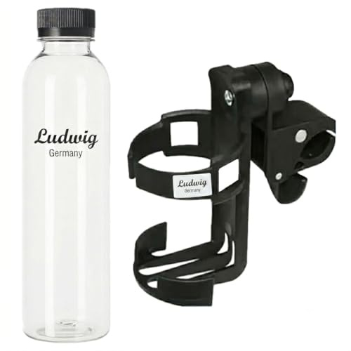Ludwig Germany® Flaschenhalter Fahrrad Universal Getränkehalter 360° drehbar – Werkzeuglose Montage für Fahrrad, E-Scooter, Kinderwagen, Rollstuhl, E-Bike – Stabiler Getränkehalter inkl. Trinkflasche