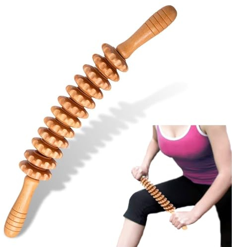 kinoco Curved Wood Therapy Massage Roller Tools,Lymphatic Drainage, Cellulite Massage & Wooden Muscle Roller Stick for Waist and Thigh, Stomach Rolling Massager Tool