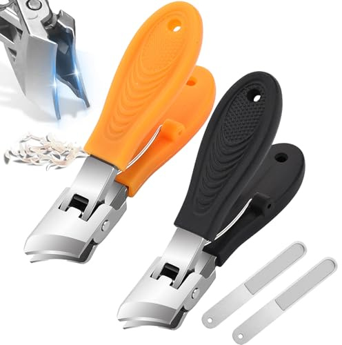 2 Stück Nagelheld Nagelknipser für Dicke Und Eingewachsene Nägel, Breite Backenöffnung, Schräger Knipser, Spritzschutz (black+orange)