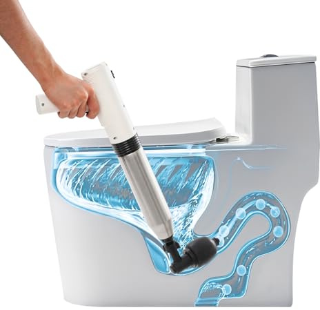High Pressure Toilet Plunger Set, Electric Toilet Unblocker Tool with 3 Interchangeable Heads, 1500mAh Lithium Battery, Toilet Unblocker Tools for Toilet, Drain, Sink (White)