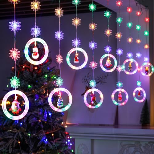 MAINOSHY Christmas Curtain Lights for Windows, Christmas Window Decorations Light 3M 100 LED Curtain String Lights Fairy Light USB Powered 8 Flashing Modes for Indoor Xmas Party Decoration