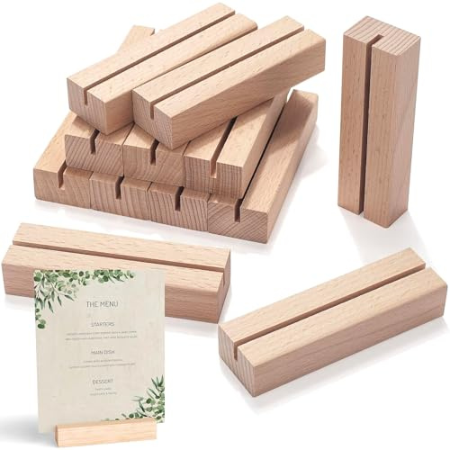 FLZONHUT Soportes de Madera para Tarjetas,10 Piezas Soportes para Números de Mesa,Portafotos,Portamenús,Portatarjetas de Notas para Bodas,Fiestas en Casa y Decoración de Eventos